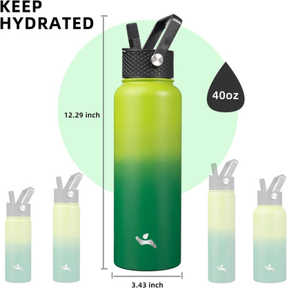 Skiennix 40oz Insulated Stainless Steel Water Bottle - 3 Lids Included | Bamboo Grove Design