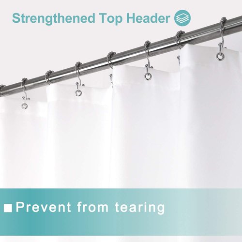 Mrs Awesome Waterproof Fabric Shower Curtain Liner, Suction Cups Included, Machine Washable Cloth Shower Curtain for Bathroom, 72 x 72 inch, White