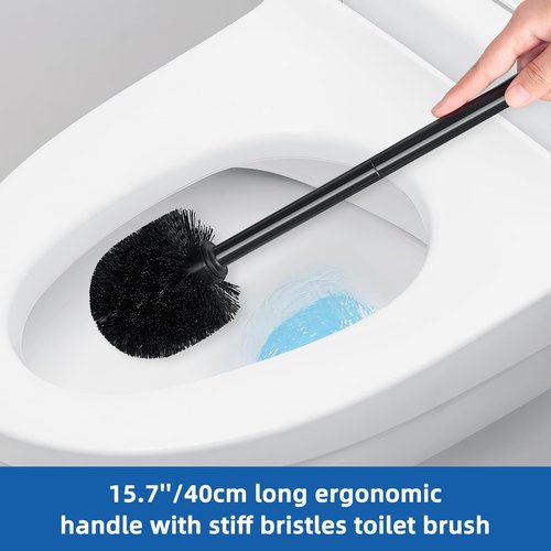 Qaestfy Toilet Plunger and Brush Set for Bathroom Cleaning, 2-in-1 Long Handle Toilet Bowl Brush with Stiff Bristles & Powerful Plunger, Space-Saving Holder (Pack of 1)