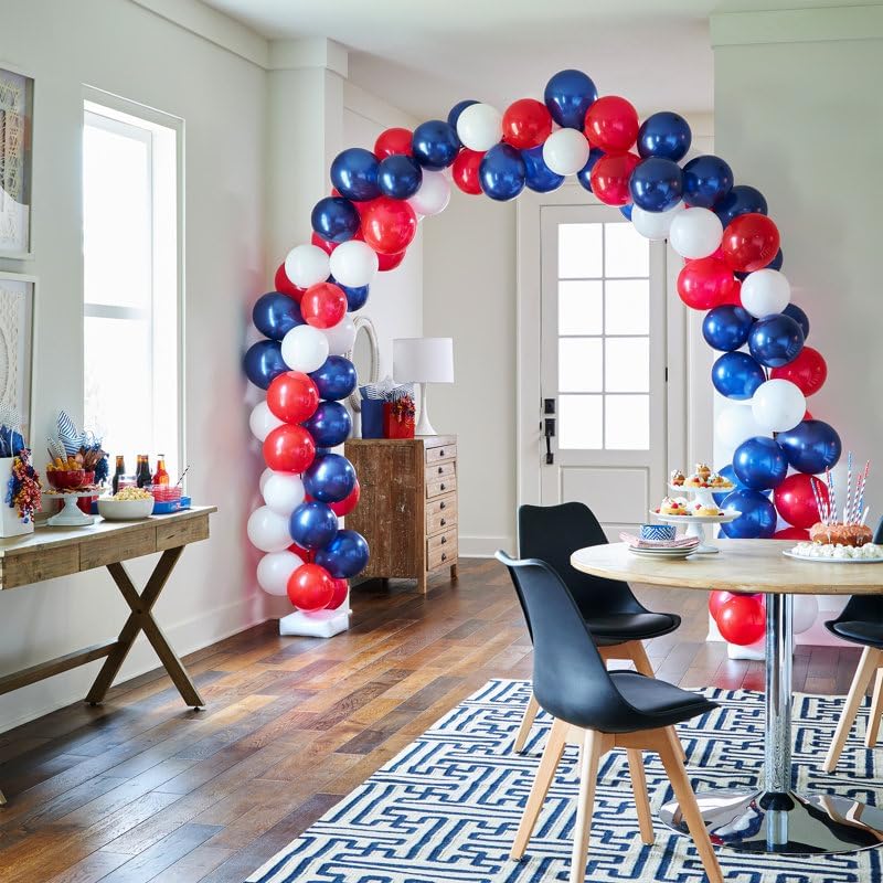 Voircoloria 130pcs Party Balloons - Red, White & Blue Latex in Various Sizes for Celebrations