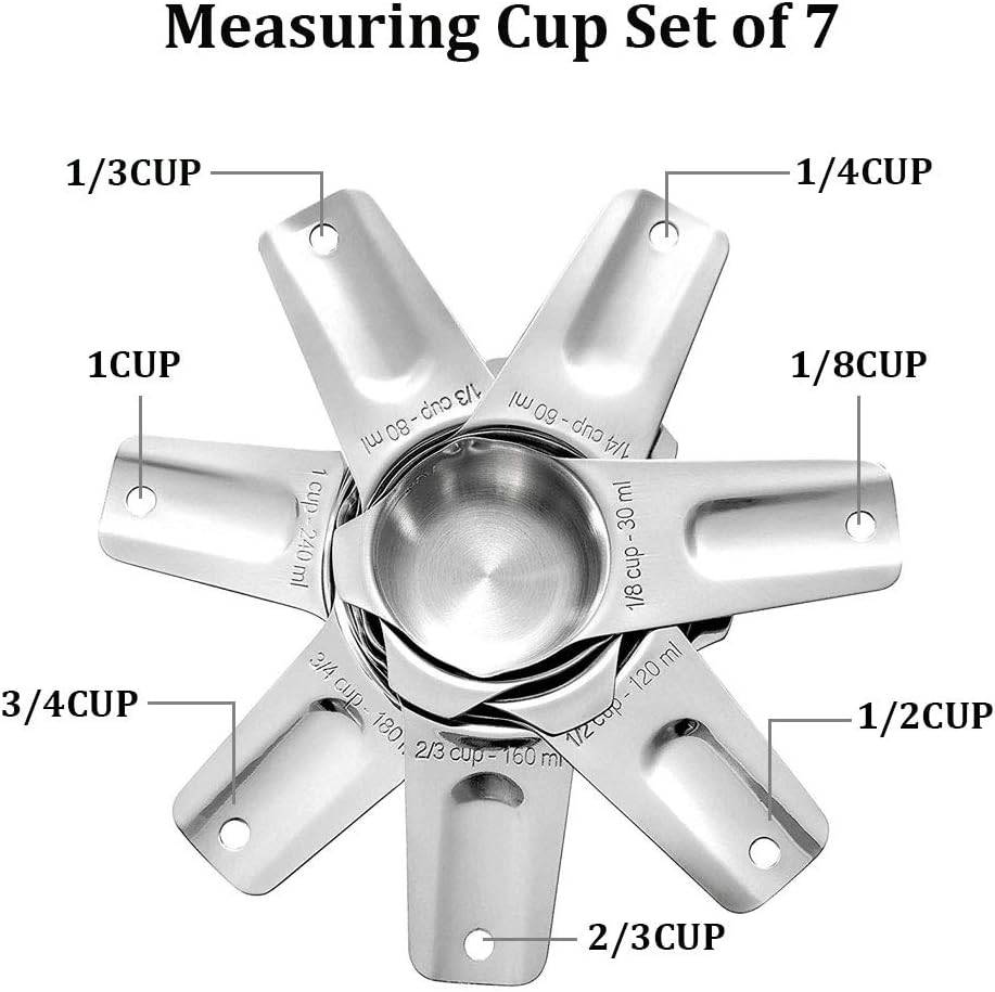 Stainless Steel Measuring Cups Set by [Brand Name] - 7 Stackable Cups for Accurate Liquid & Dry Ingredient Measurement | Essential Kitchen Gadgets