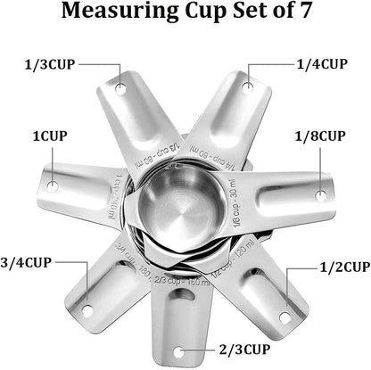 Stainless Steel Measuring Cups Set by [Brand Name] - 7 Stackable Cups for Accurate Liquid & Dry Ingredient Measurement | Essential Kitchen Gadgets
