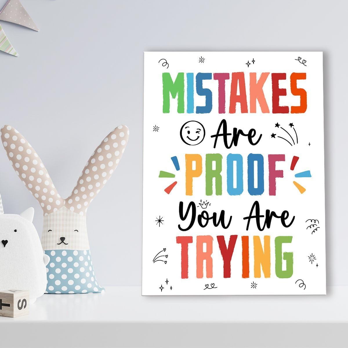 Skiennix Inspirational Wall Art - "Mistakes Are Proof You Are Trying" Canvas Decor for Therapy & Classroom | Motivational Design