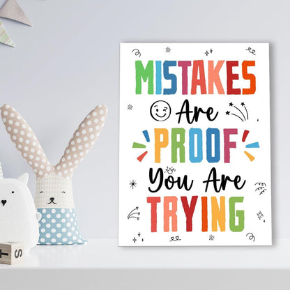Skiennix Inspirational Wall Art - "Mistakes Are Proof You Are Trying" Canvas Decor for Therapy & Classroom | Motivational Design