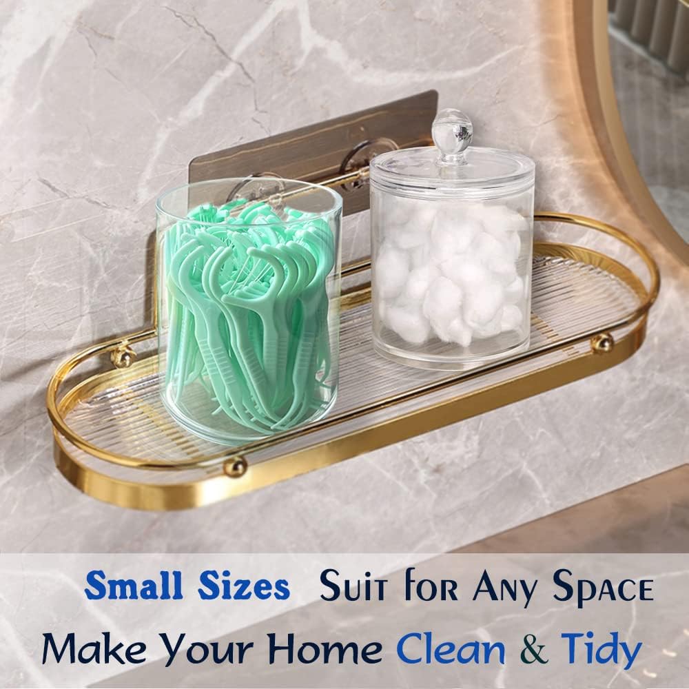 Qtip Holder Dispenser - 4 Pack Clear Plastic Apothecary Jar Set for Cotton Balls & Swabs | Bathroom Storage Organizer