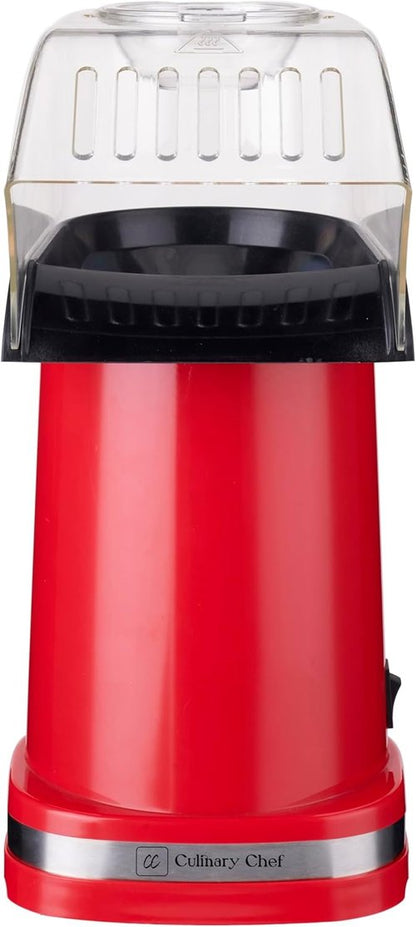 CULINARY CHEF PM102-RED Deluxe Hot Air Popcorn Popper - Fast, Healthy, and Mess-Free | Red Color