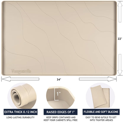 Vangostella Heavy Duty Silicone Under Sink Mats for Kitchen Waterproof 22" x 22", Extra Thick Under Sink Rubber Mat Drip Tray, Raised Edge Under Sink Liner,Prevent Drips, Leaks, Spills,Taupe