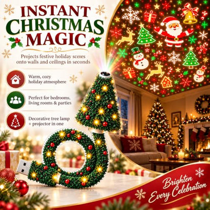Christmas Projector Light - USB Powered Ceiling Projection with 6 Patterns - Red Variation