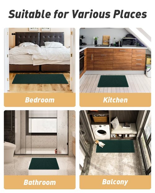 AMOAMI Upgraded Waffle Bath Mat, Super Absorbent Non Slip Bath Mats for Bathroom Floor, Machine Washable Bathroom Rugs with Tassels, Rubber Backed Bathroom Mats, Ultra Soft, 17" x 24", Dark Green