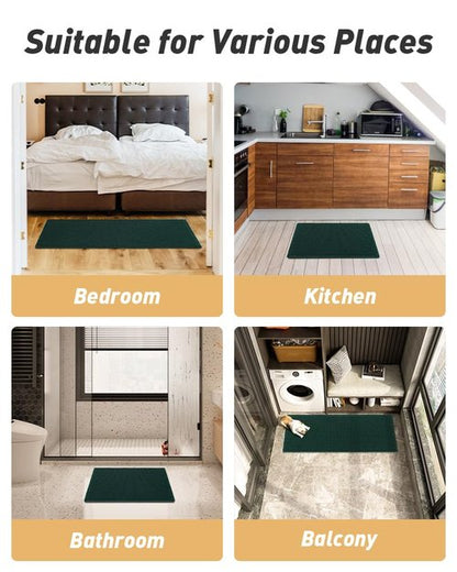 AMOAMI Upgraded Waffle Bath Mat, Super Absorbent Non Slip Bath Mats for Bathroom Floor, Machine Washable Bathroom Rugs with Tassels, Rubber Backed Bathroom Mats, Ultra Soft, 17" x 24", Dark Green