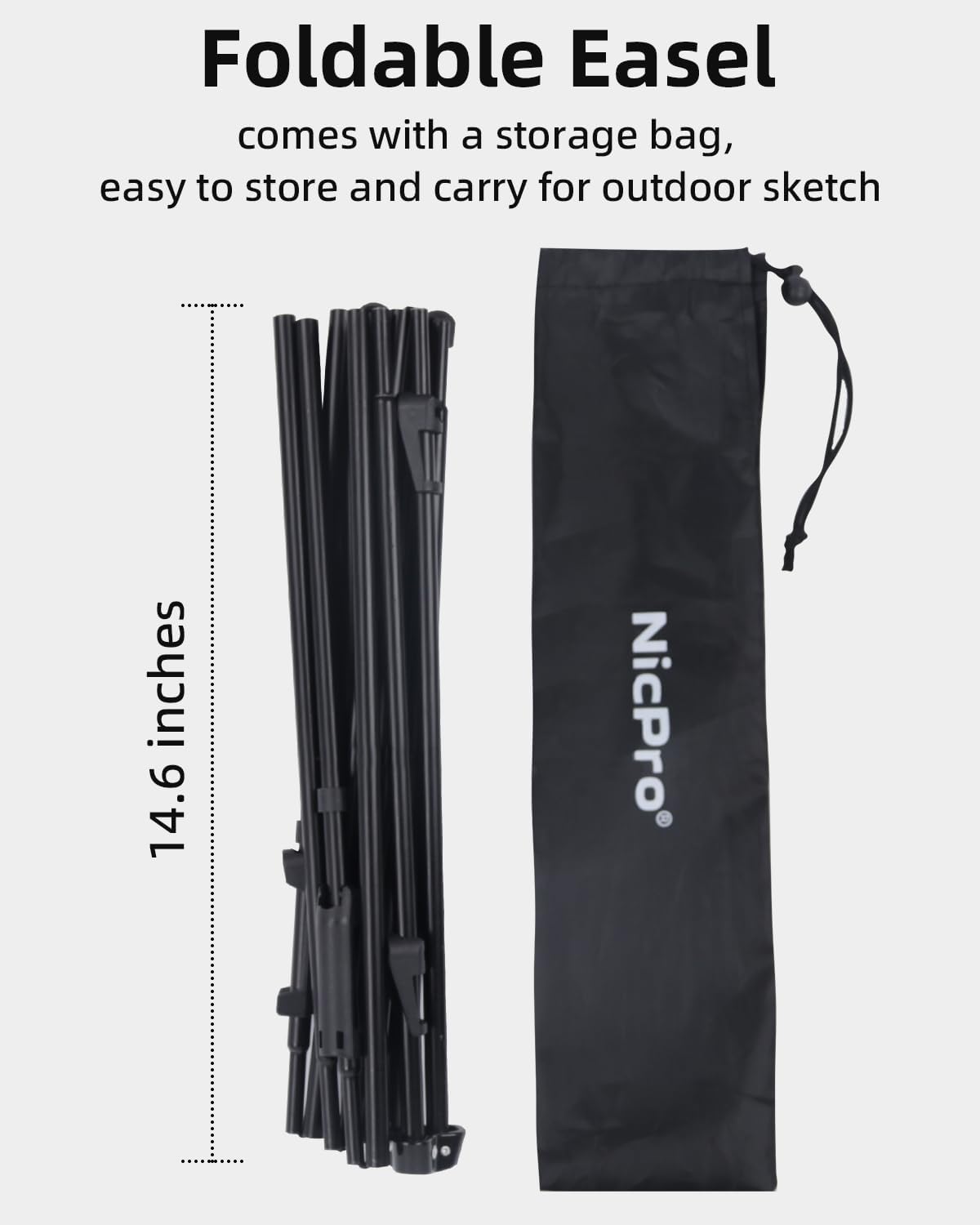 Nicpro Art Folding Easels - 63-Inch Metal Tripod Display Stands, 6 Pack with Carry Bag - Black Collapsible