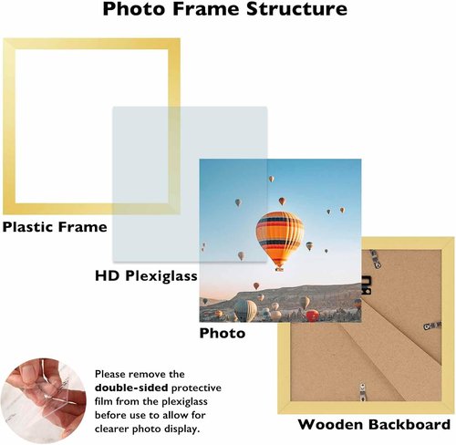 JCJMY 8x8 Gold Picture Frame - Versatile Wall & Tabletop Display | Durable Shatter-Resistant Plexiglass