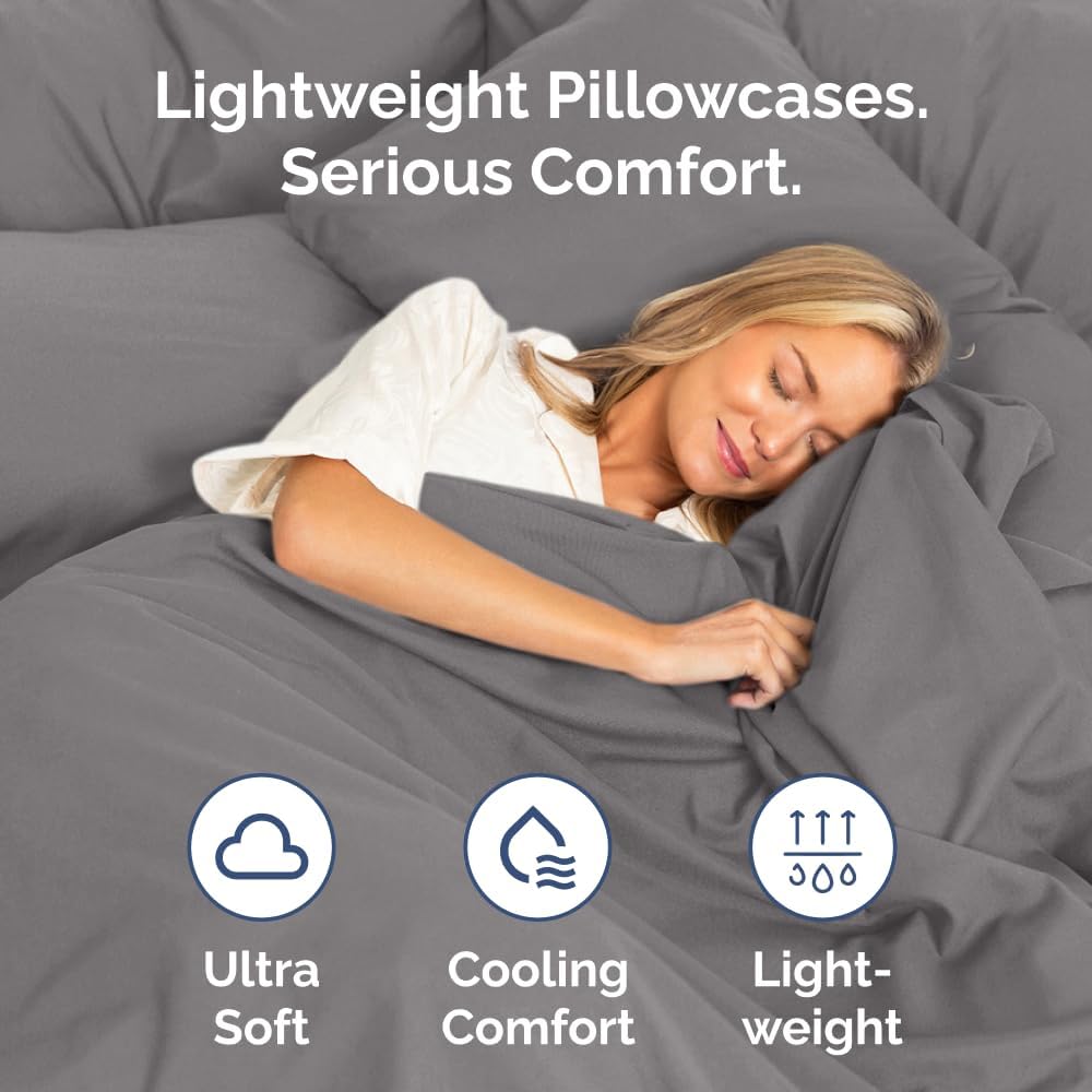 Queen Pillow Cases Set of 4 - Ultra Soft Hotel Quality Covers | Wrinkle-Free & Fade Resistant - Dark Grey