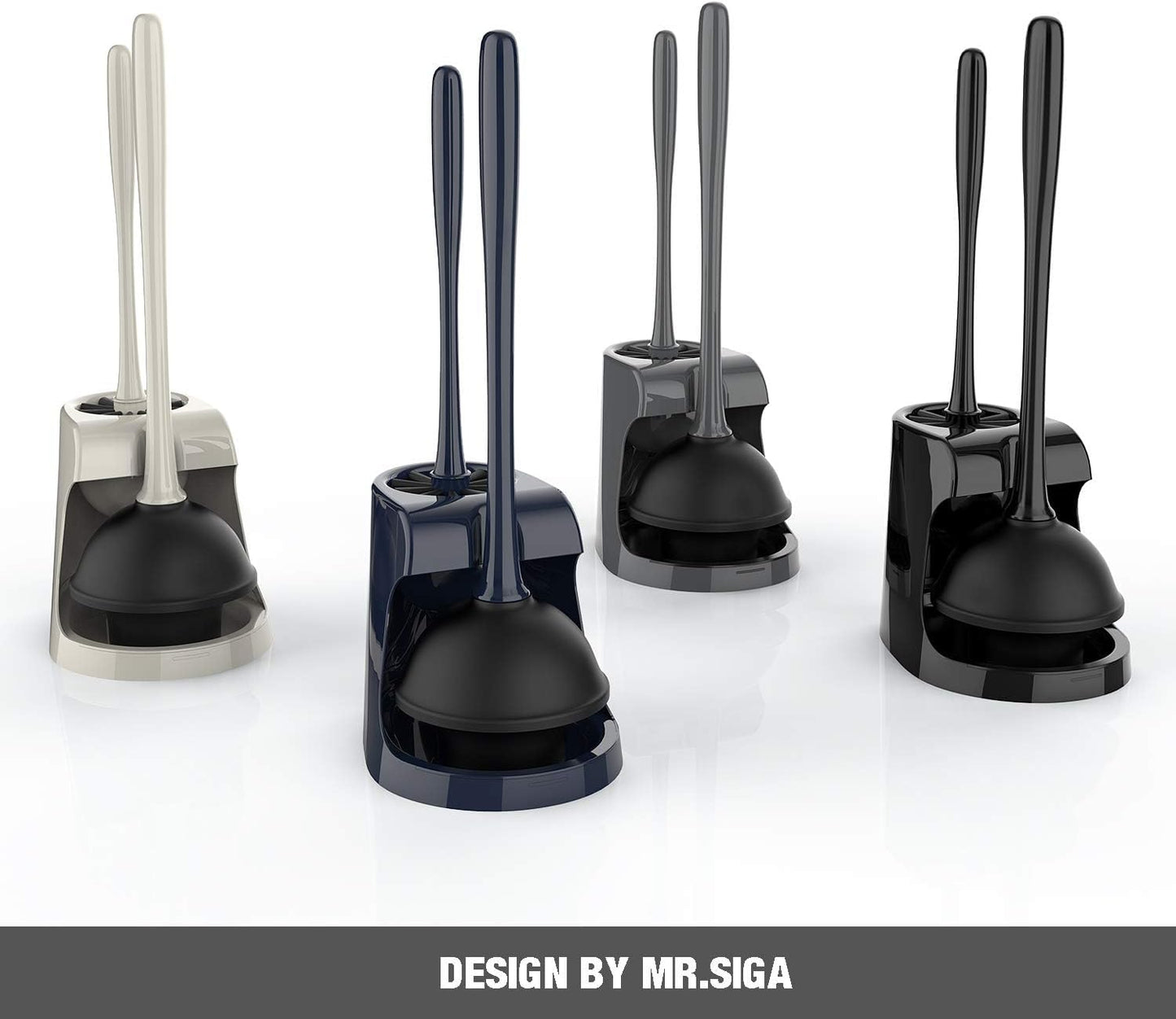 MR.SIGA Toilet Plunger and Bowl Brush Combo for Bathroom Cleaning, Gray, 2 Sets