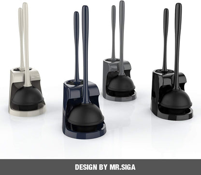 MR.SIGA Toilet Plunger and Bowl Brush Combo for Bathroom Cleaning, Gray, 2 Sets