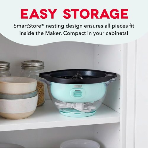 Dash SmartStore Popcorn Maker - Electric Stirring Popper with Butter Tray & Clear Bowl - 12 Cups, Aqua