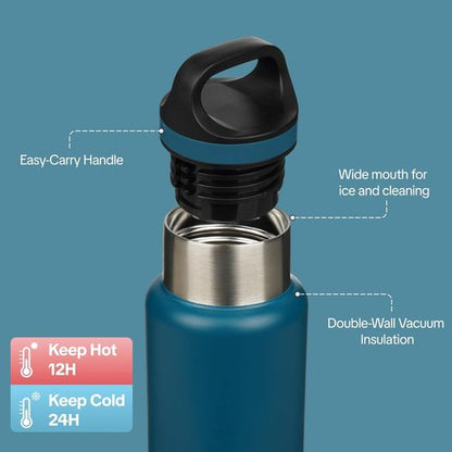 BJPKPK Insulated Water Bottle - 18oz Stainless Steel Flask with Handle | Double-Wall Vacuum, BPA-Free, Indigo Black