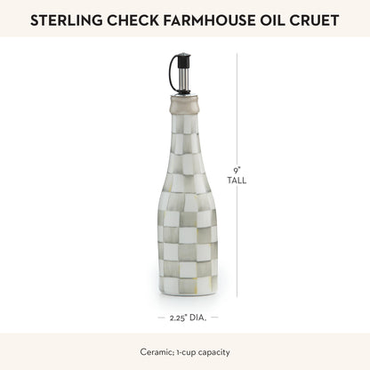 MACKENZIE-CHILDS Farmhouse Oil Cruet, Ceramic Oil-Dispenser Bottle, Gray-and-White Sterling Check