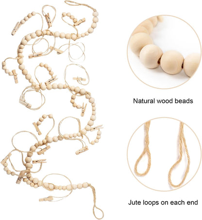 Skiennix Hanging Photo Display - 18 Wood Clips & Boho Wooden Bead Wall Décor for Bedroom & Living Room