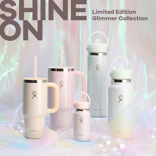 Hydro Flask Water Bottle - Insulated Stainless Steel - Non-Spill Wide Straw Lid | 24 Oz Glimmer Cream