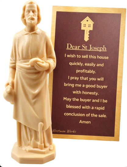 Westmon Works St. Joseph House Selling Statue - Faith-Based Figurine with Double-Sided Prayer Card | Made in the USA