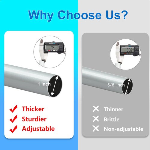 Byondeth Curtain Rods - Adjustable 16 to 200 Inches | 1 Inch Diameter with Aluminum End Cap, Silver Gray