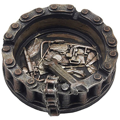 Motorcycle Chain Ashtray with Wrench and Bike Motif - Biker Bar Decor