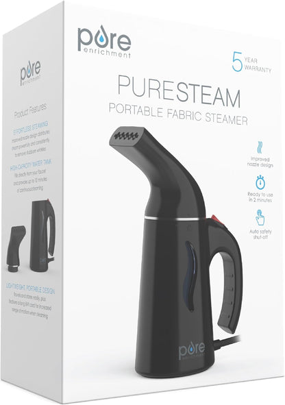 Pure Enrichment Portable Fabric Steamer - Handheld Travel Steamer for Wrinkle Removal | Fast-Heating, Lightweight, Auto Shut-Off (Black)