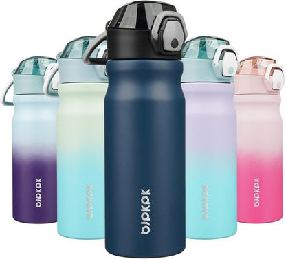 BJPKPK Insulated Water Bottle - 18oz Stainless Steel Thermal Flask with Straw & Carry Handle | Navy Blue