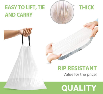 Teivio 1.6 Gallon Strong Drawstring Trash Bags - 120 Count White Liners for Home & Office