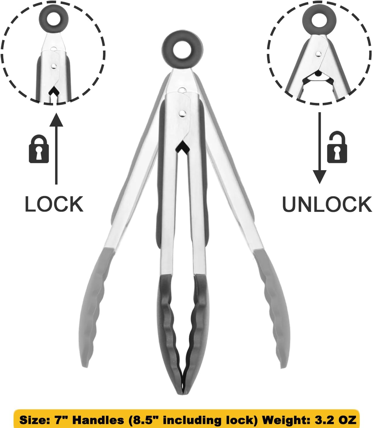 Skiennix 7-Inch Mini Silicone Tongs - Set of 3 in Black, Gray, and White for Easy Serving