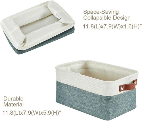 DECOMOMO Small Storage Baskets - Teal & White Closet Organizers for Shelves | 6 Pack Set