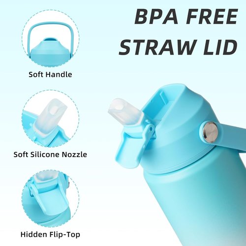 BJPKPK Insulated Water Bottle with Straw Lid, 18oz Thermo Water Bottles with Soft Nozzle, Flex Handle & Non-slip Boot, BPA Free Leak Proof Stainless Steel Metal Thermo, Tumblers, Cups,Sea Salt