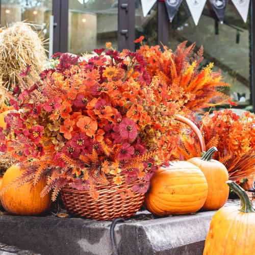 Artificial Fall Flowers Bundle for Outdoor Decor - Wine Orange, 19 Bundles