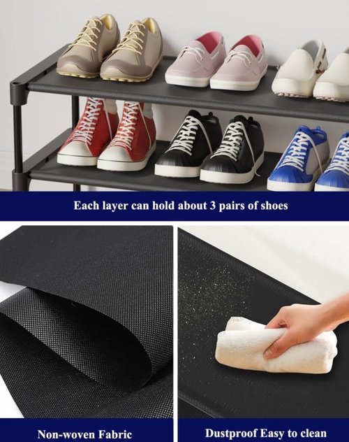 Kitsure Shoe Rack - Stackable Non-Woven Shoe Organizer for Closet & Entryway - 27.5" Wide, Black