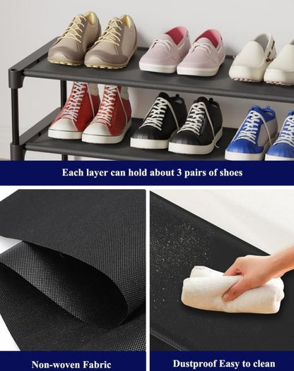 Kitsure Shoe Rack - Stackable Non-Woven Shoe Organizer for Closet & Entryway - 27.5" Wide, Black