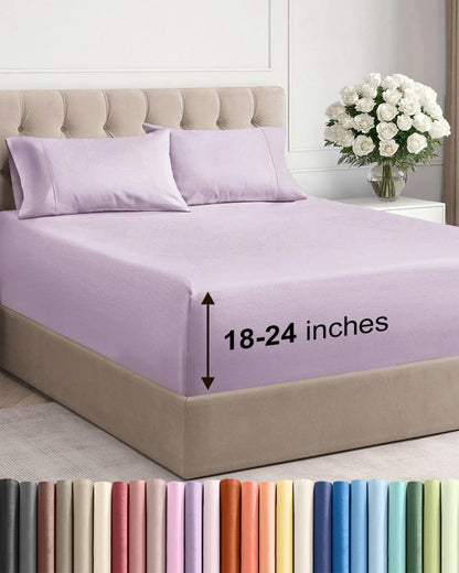 Skiennix Extra Deep Twin Sheet Set | 4-Piece Breathable Cooling Sheets - Luxury Hotel Quality - Soft Light Lavender