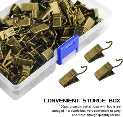 WMYCONGCONG Metal Hook Clips - 100 PCS Heavy-Duty Curtain Clips for String Lights & Photos | Antique Bronze