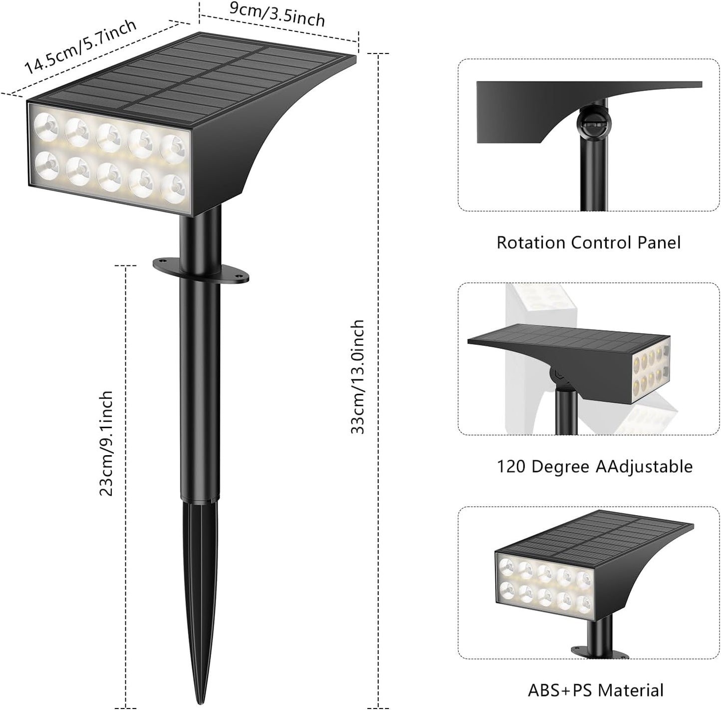 Solar Lights Outdoor Waterproof Ip68,2pack 4 Lighting Modes Solar Spot Lights Outdoor Auto On/Off Led Bulbs,Outdoor Solar Light Landscape Lighting for Garden, Yard, Pathway, House,Lawn,Tree