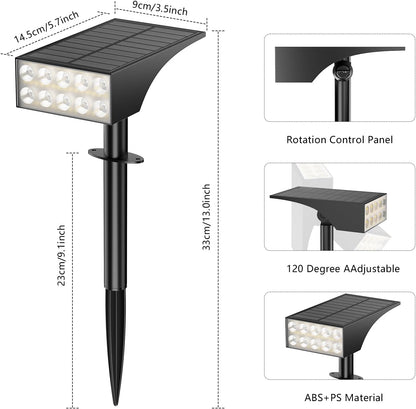 Solar Lights Outdoor Waterproof Ip68,2pack 4 Lighting Modes Solar Spot Lights Outdoor Auto On/Off Led Bulbs,Outdoor Solar Light Landscape Lighting for Garden, Yard, Pathway, House,Lawn,Tree