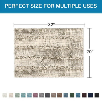 H.VERSAILTEX Bath Mats for Bathroom Non Slip Thick Chenille Striped Bath Rug Absorbent Fluffy Soft Shaggy Rugs Washable Dry Fast Plush Mats for Indoor, Bath Room, Tub - 20" x 32", Fog