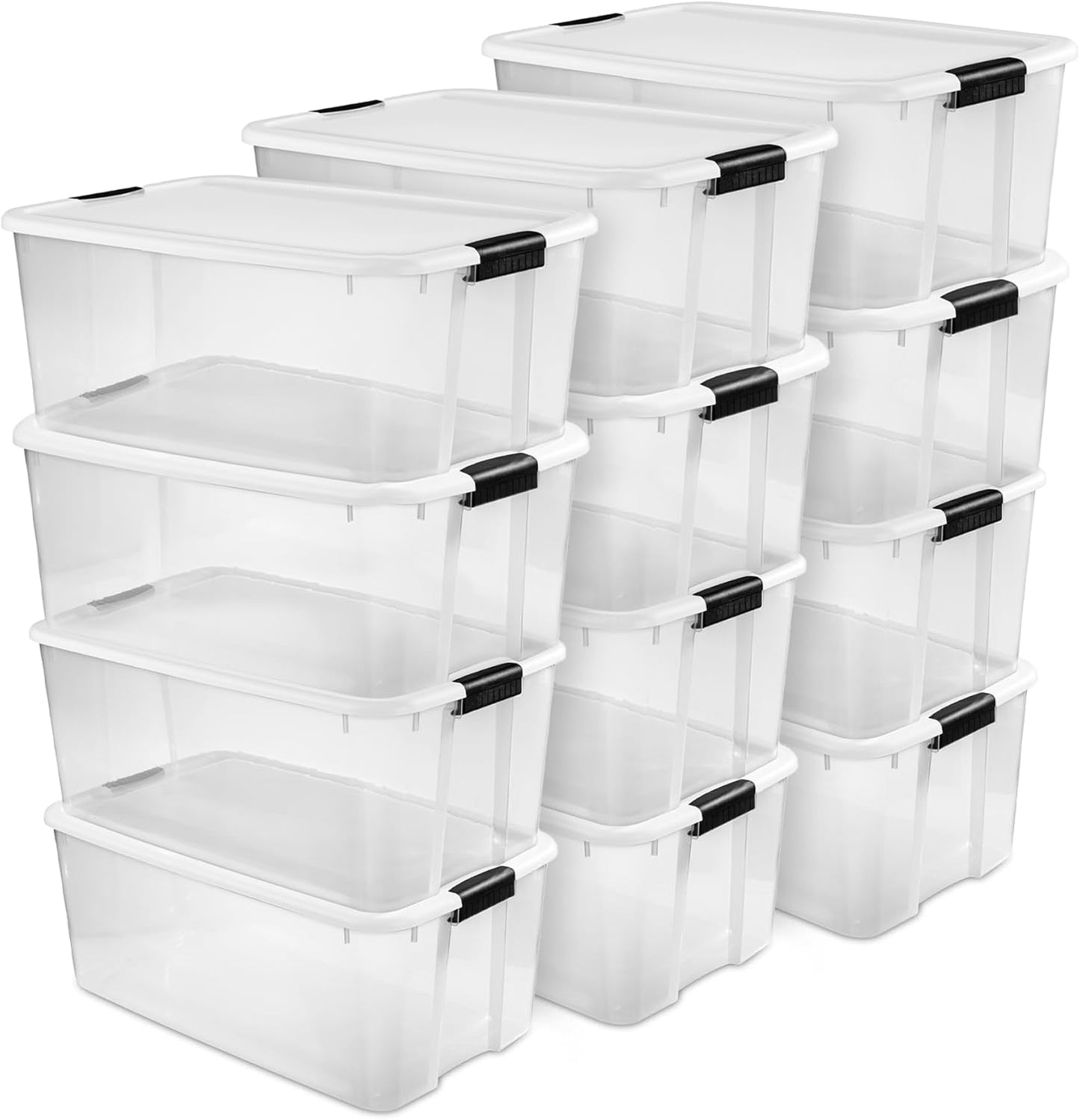 Sterilite 12-Pack Ultra Latching Storage Bins - Clear Plastic, 116 Quart Heavy-Duty Organizing Containers