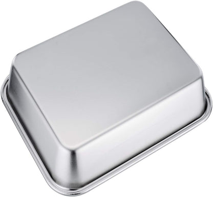 TeamFar Rectangular Cake Pan - Stainless Steel Brownie & Lasagna Baking Dish | 8"x10"x3", Rust-Free & Easy Clean