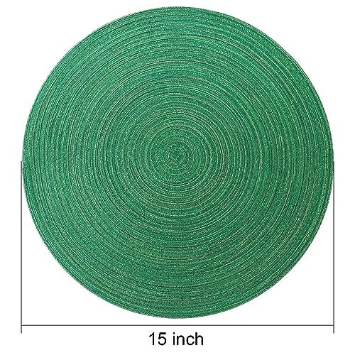 Christmas Green Braided Placemats Set of 6 - 15 Inch Woven Table Mats for Dining & Home Decor