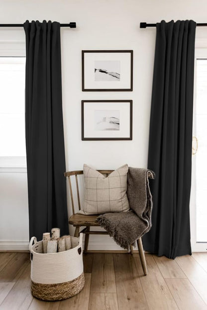 Skiennix 100% Blackout Linen Curtains - Thermal Insulated Drapes for Bedroom | 2 Panels, 50" W x 72" L, Black