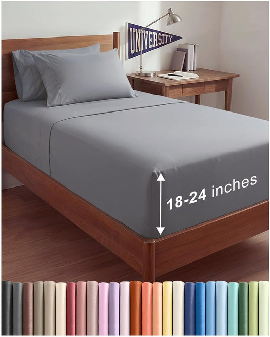 Skiennix Extra Deep Twin XL Sheet Set | 4-Piece Breathable Cooling Bedding - Soft, Wrinkle-Free, Steel Blue