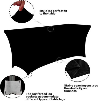 IVAPUPU 4FT Black Stretch Table Cloth - Washable Fitted Cover for Events, Parties & Weddings