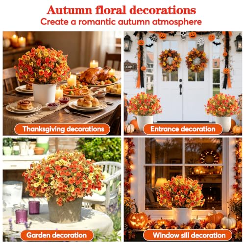 Artificial Fall Flower Topiary Set with Stakes - 27.5 Inch, Orange, Yellow, Red