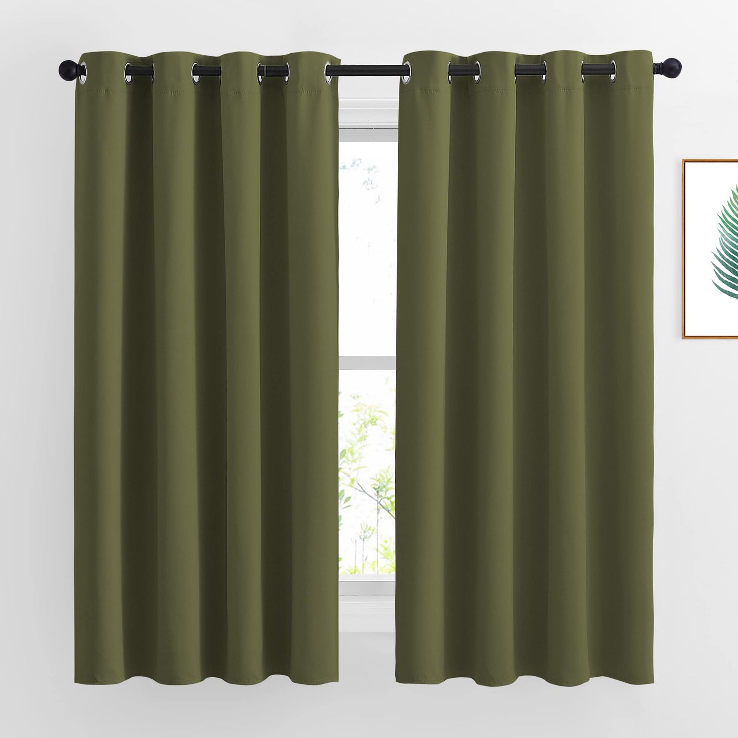 NICETOWN Room Darkening Curtains 63 inches Long for Bedroom, Grommet Thermal Insulated Window Treatments Sound Reducing Drapes for Christmas Day, W46 x L63, Olive, 2 Panels