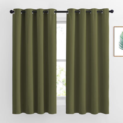 NICETOWN Room Darkening Curtains 63 inches Long for Bedroom, Grommet Thermal Insulated Window Treatments Sound Reducing Drapes for Christmas Day, W46 x L63, Olive, 2 Panels